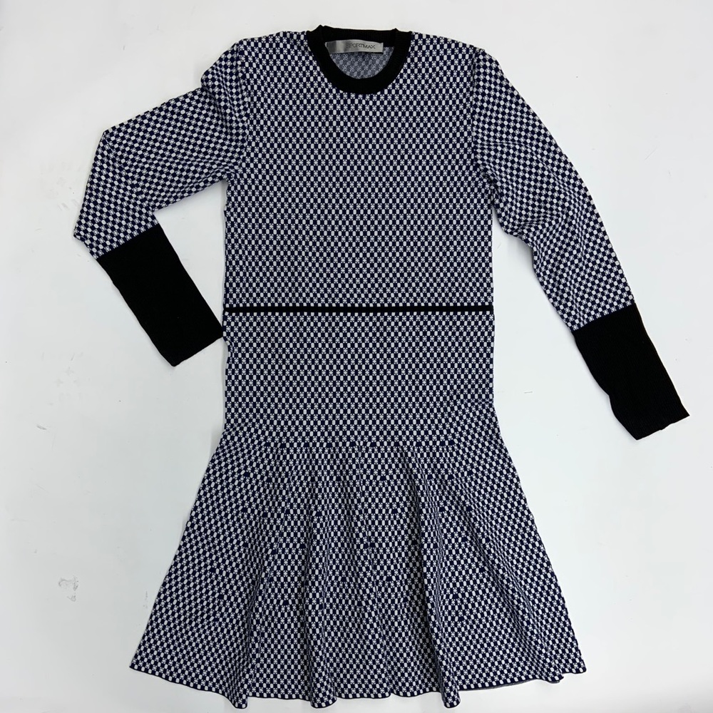 Sportmax long sleeve jacquard stretch knit sweater dress Sz L